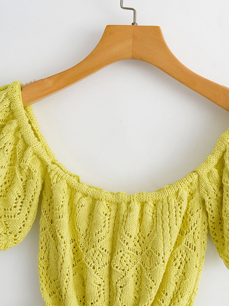 Jacquard Hollow Out off Shoulder Knitted Top