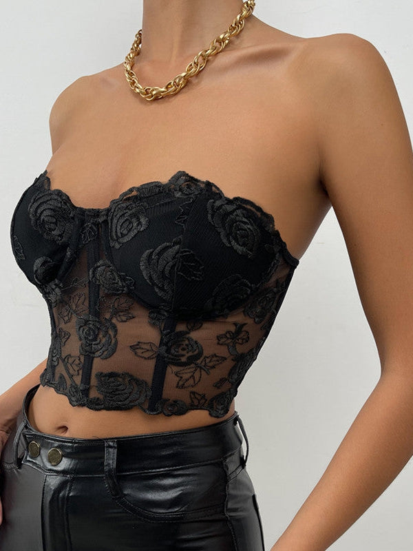 Rose Lace Corset Tube Top
