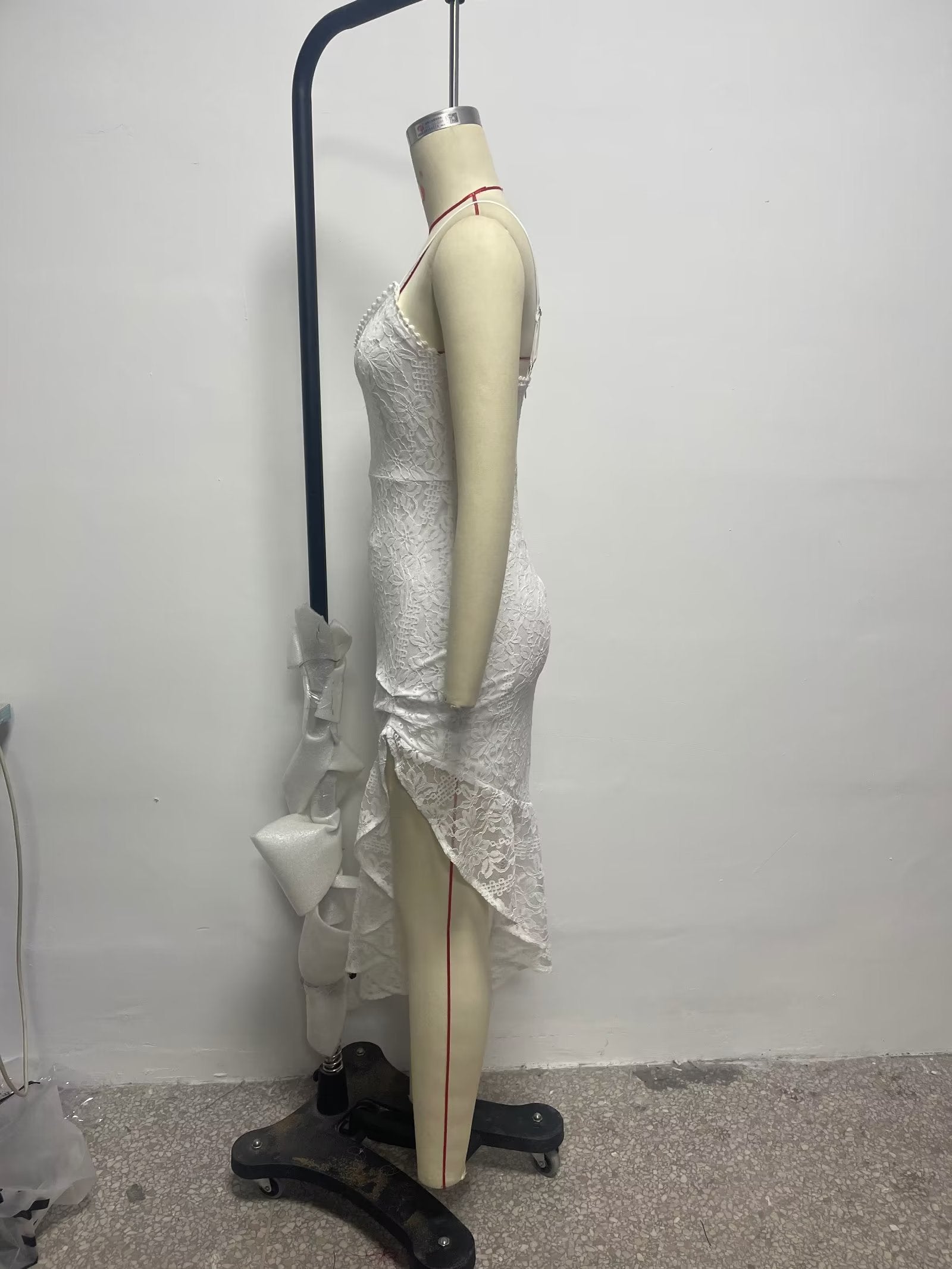 Spaghetti Strap Lace Backless Asymmetric Dress