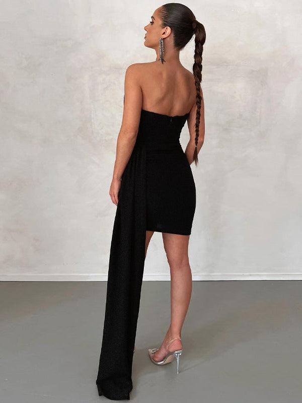 Ruched Boning Tube Bandeau Short Shimmer Dress