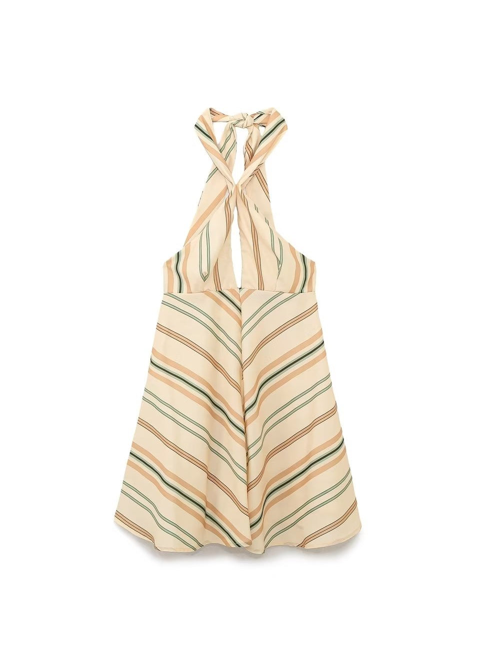 Striped Linen Blended Short Dress