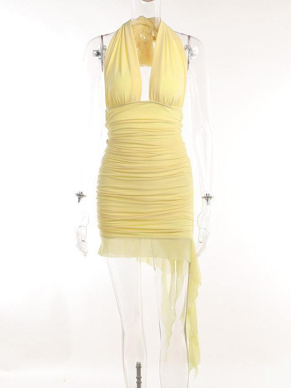 Halterneck Mesh Plunge V Neck Dress