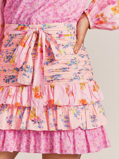 Pink Floral Printed High Waist Dress