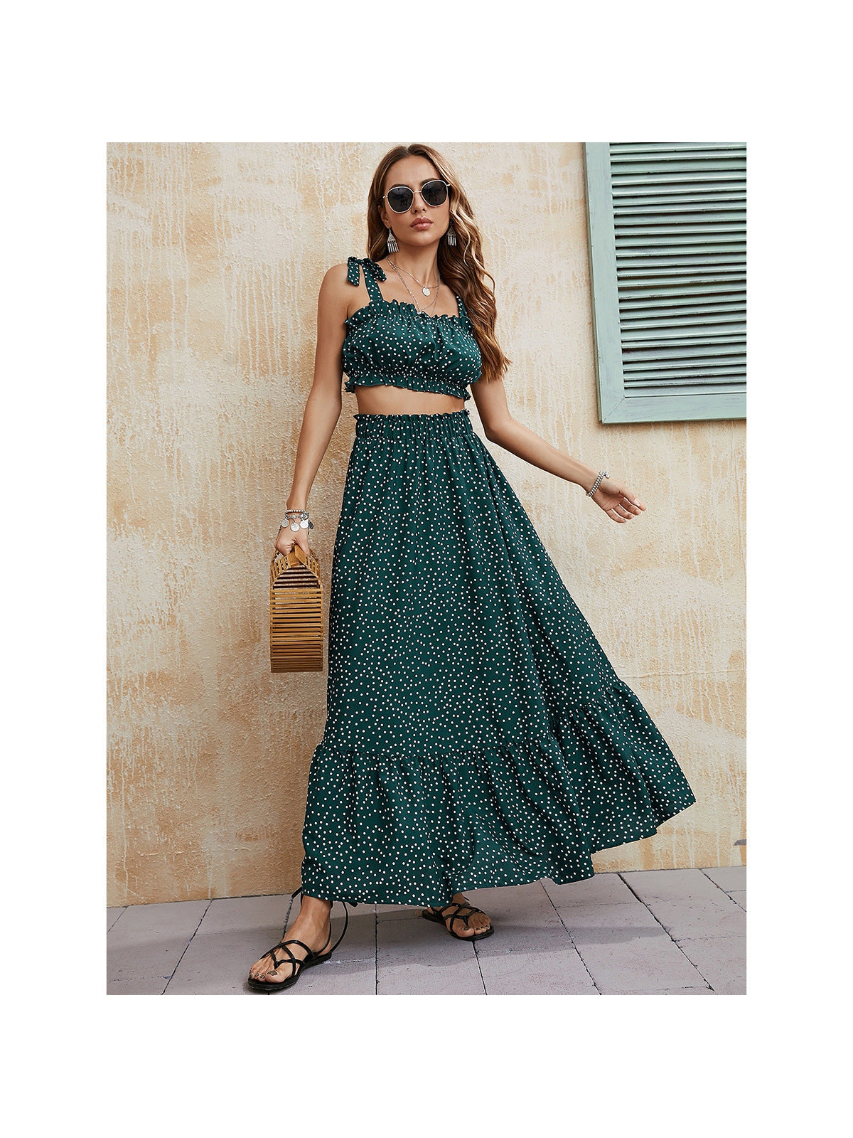 Polka Dot Crop Top & Skirt Coord Set