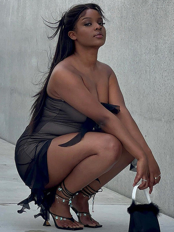 Ruffle Tube Top Sheath Dress