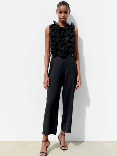 Ruffle Sleeveless Jumpsuit with Belt