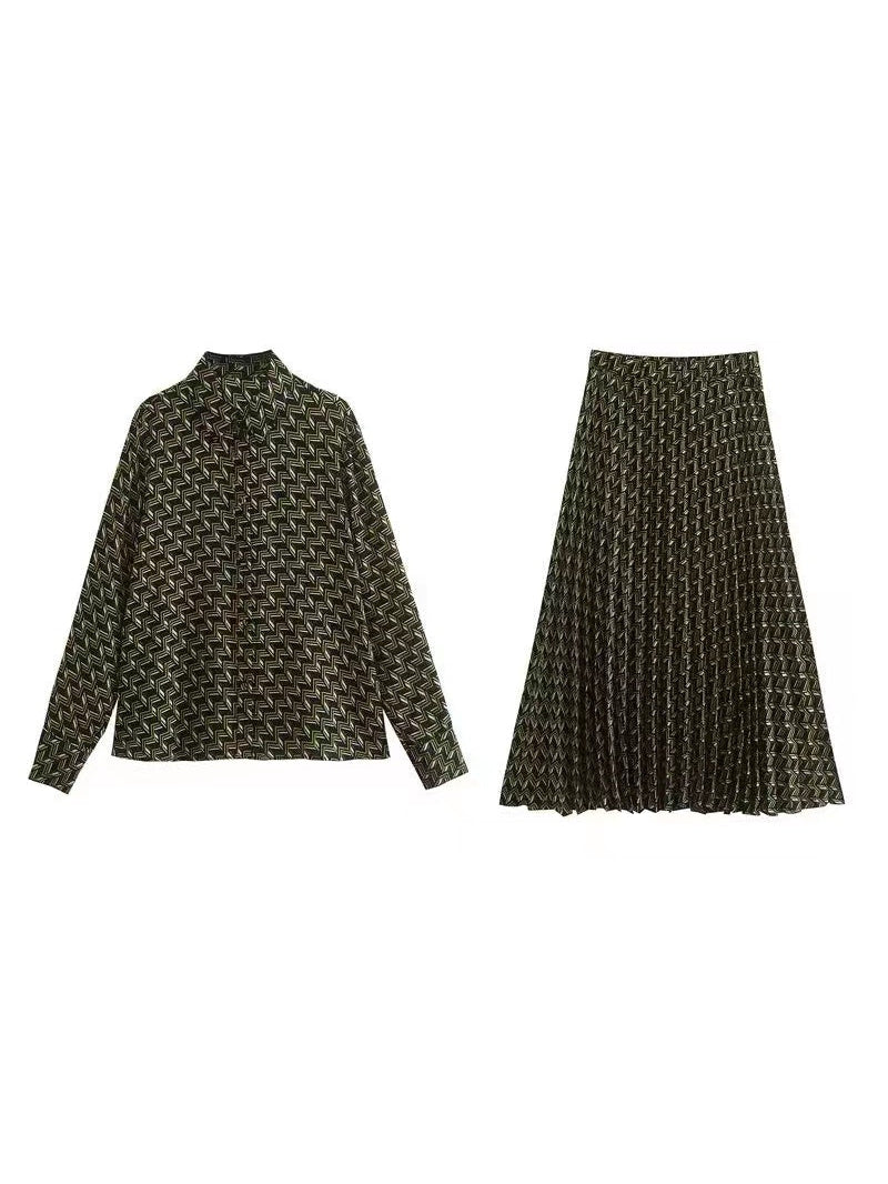 Geometric Print Shirt & Skirt Coord Set