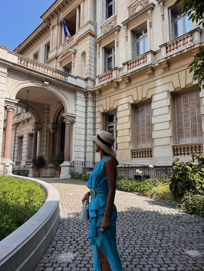 Turquoise Blue Sleeveless Belt Dress