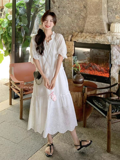 Sunlit Broderie Tiered Maxi Dress in white by Exclusives, dresses on sale