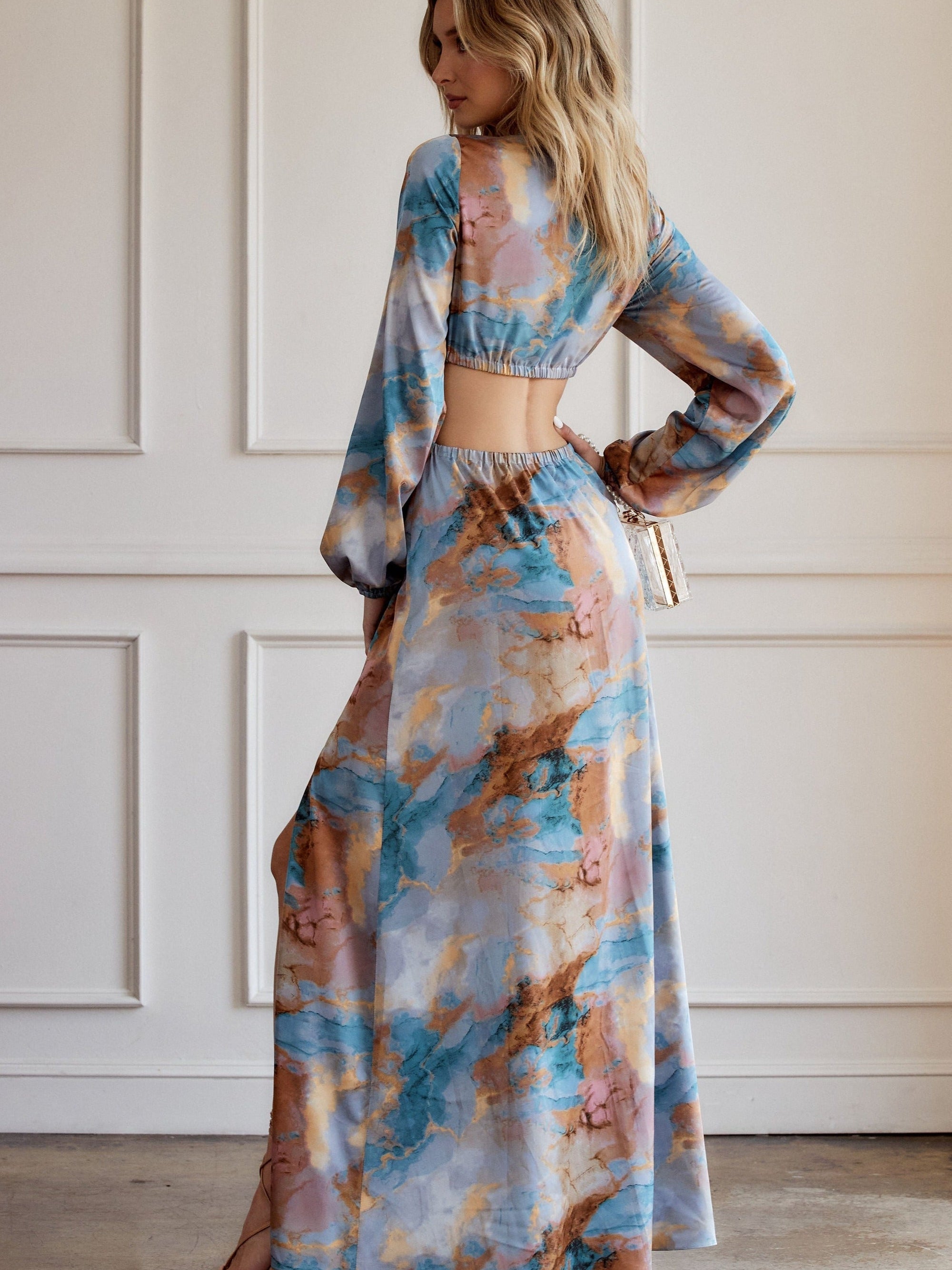 Tie & Dye Print Cutout Hollow Dress