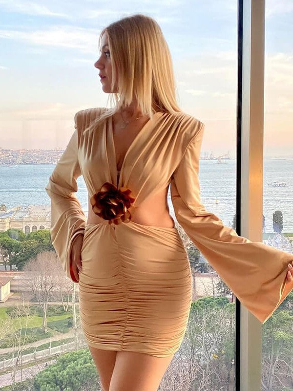 Rose Applique Glamorous Cutout Mini Dress