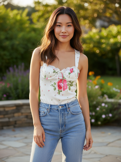 Floral Print Halterneck Crop Top