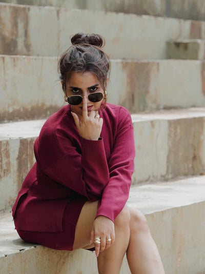 Knitted Vest Jacket & Short Skirt Coord Set