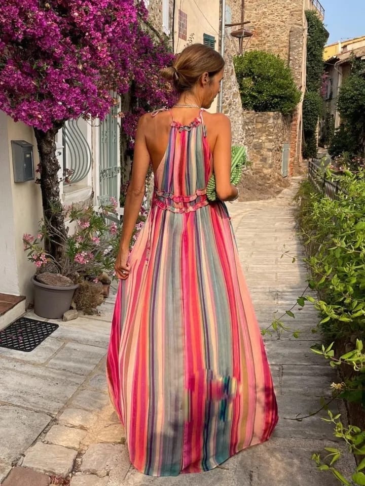 Tie Dye Print Halter Neck Maxi Dress