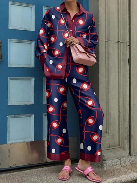 Blue Printed Shirt & Pants Coord Set