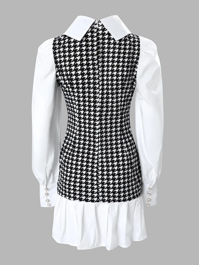 White Gingham Print Short A Line Dress