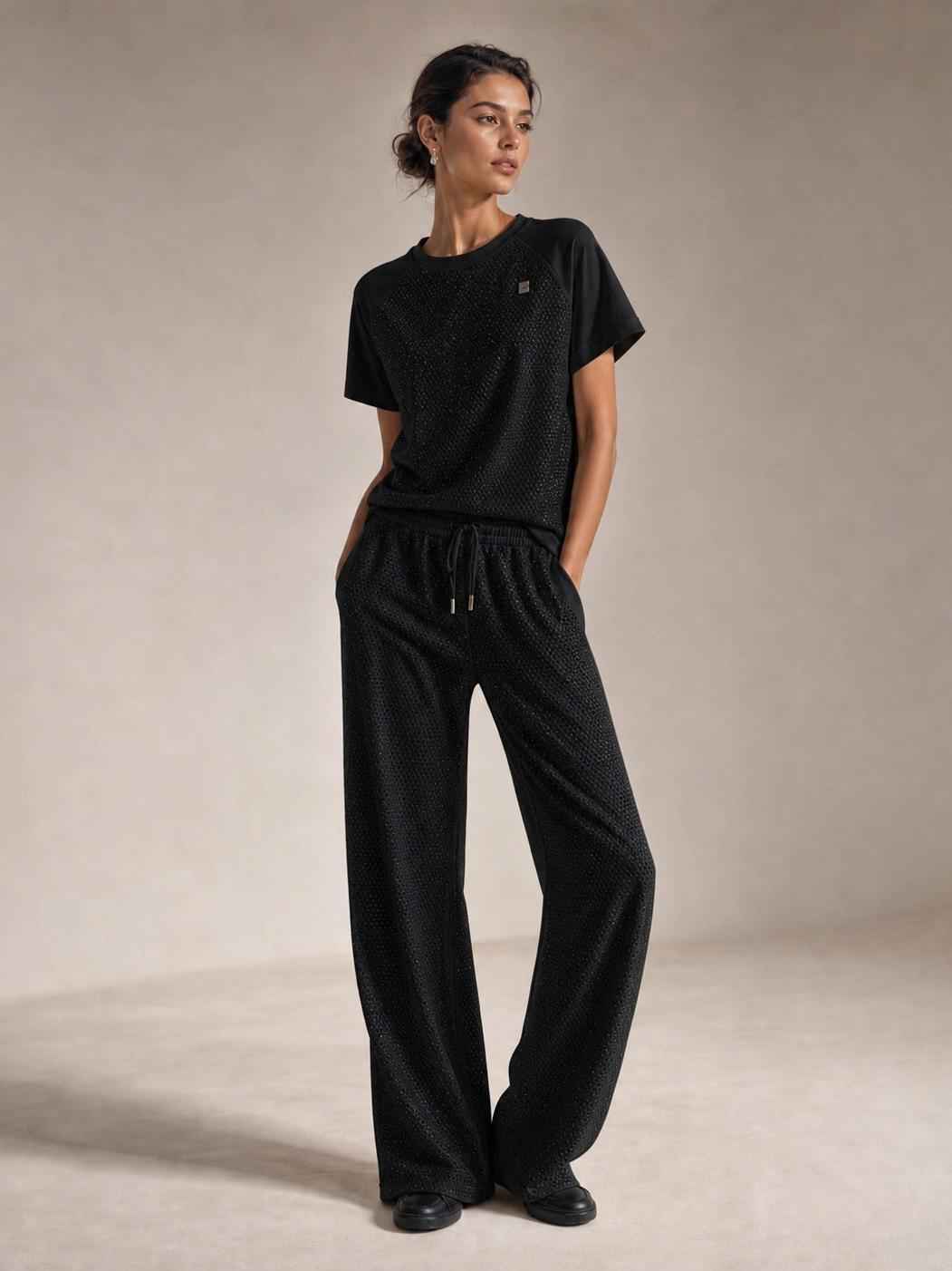 Rhinestone T-Shirt & Wide Leg Pants Co-ord Set