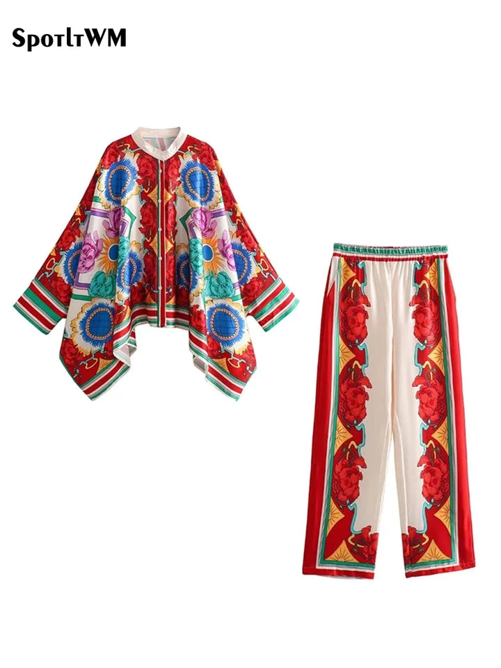 Floral Batwing Sleeves Top & Pants Coord Set