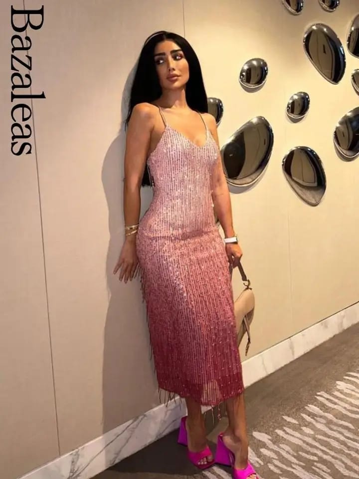 Pink Tie Dye Sequins Tassel Dress