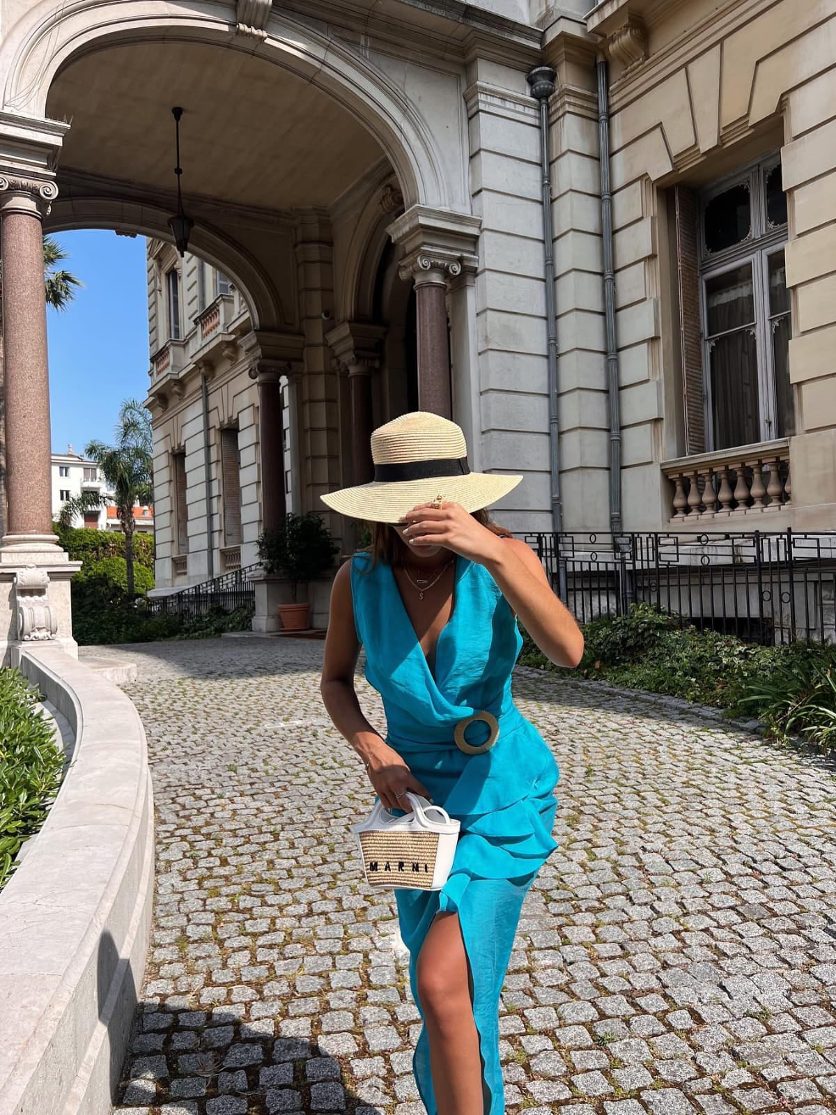 Turquoise Blue Sleeveless Belt Dress