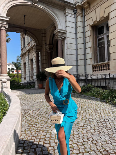 Turquoise Blue Sleeveless Belt Dress