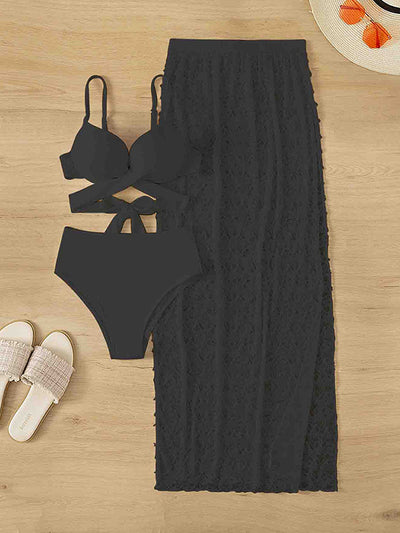Bikini Set With Lace High-Slit Skirt