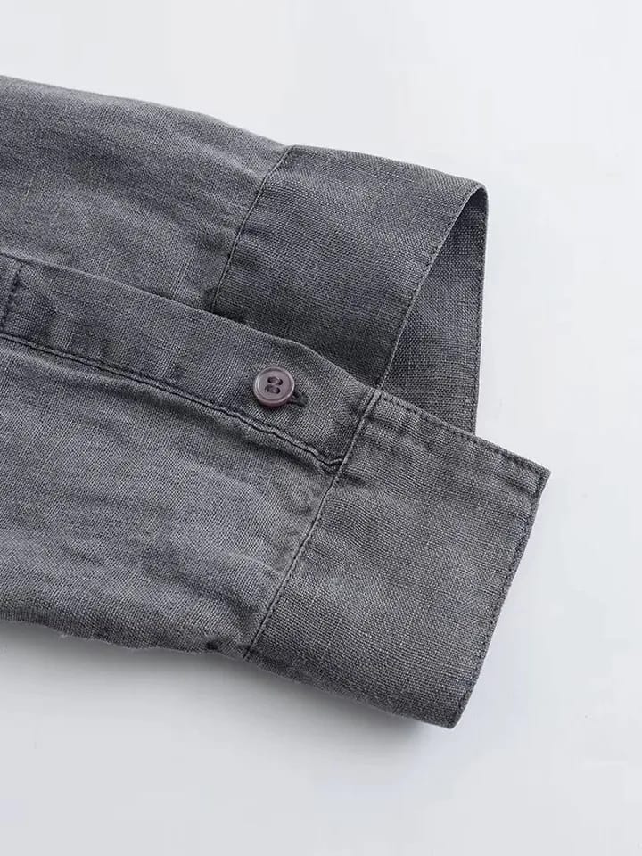Grey Linen Shirt & Pants Coord Set