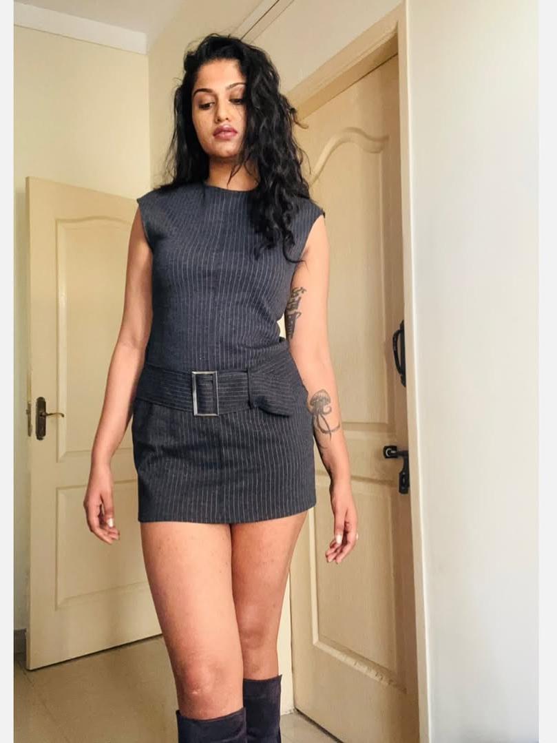 Striped/ Plain/ Chequered Print Short Belt Sleeveless Dress