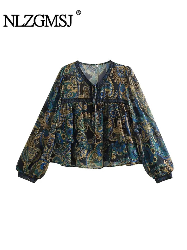 Floral Print Ruffle Blouse