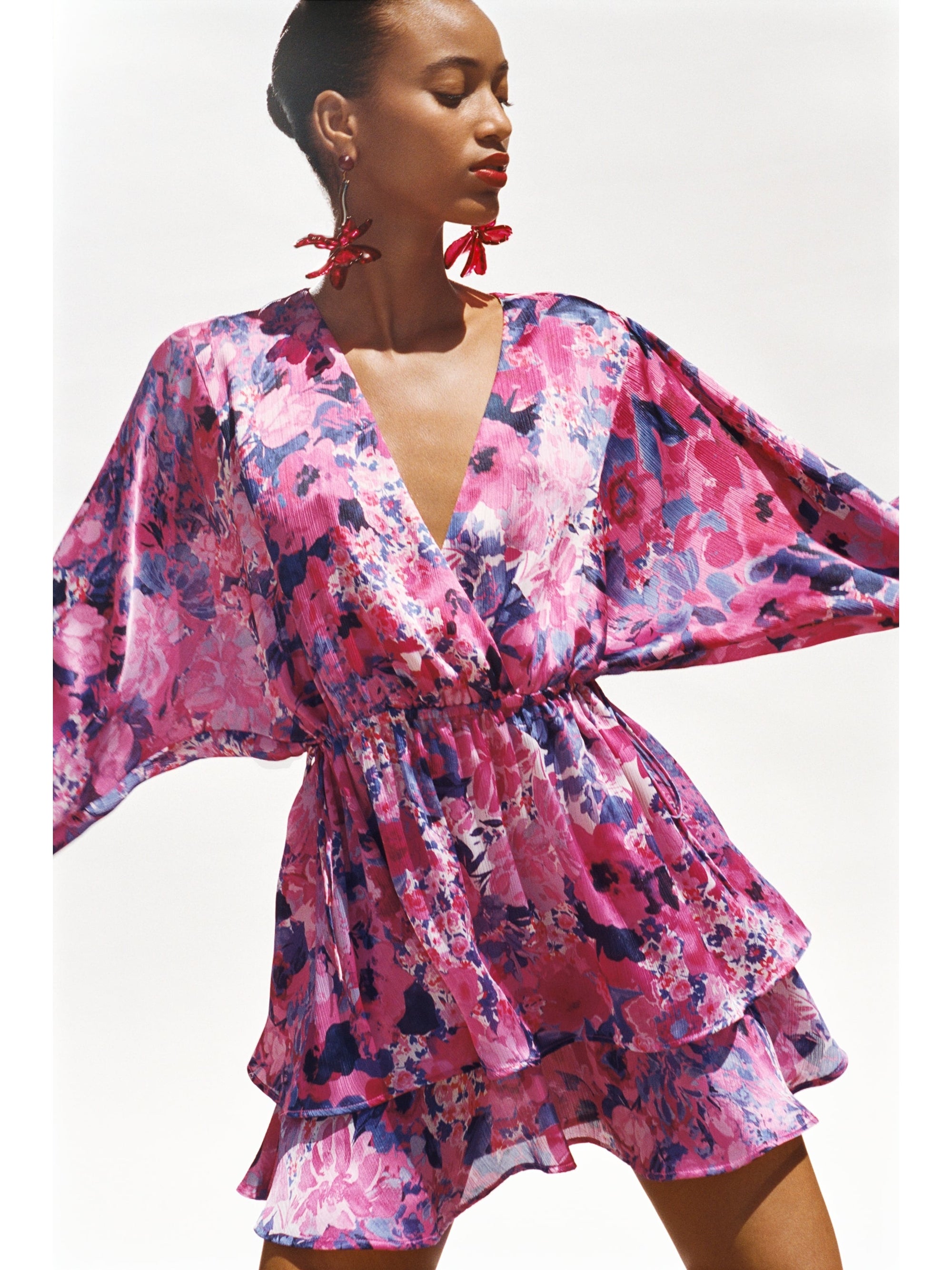 Pink Floral Print Short Dress