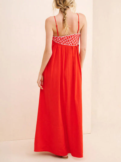 Fish Applique Spaghetti Strap V Neck Maxi Dress