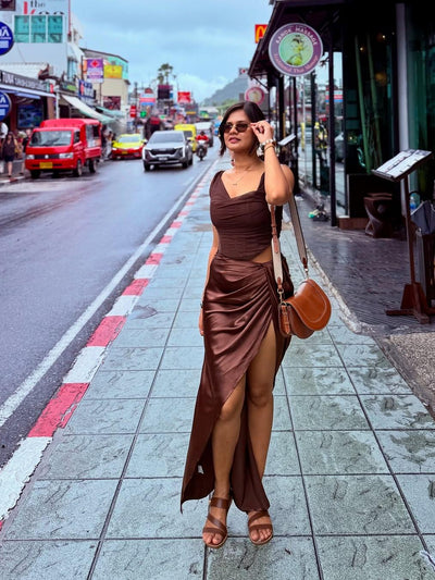 Tied Back Corset Top & Slit Skirt Coord Set