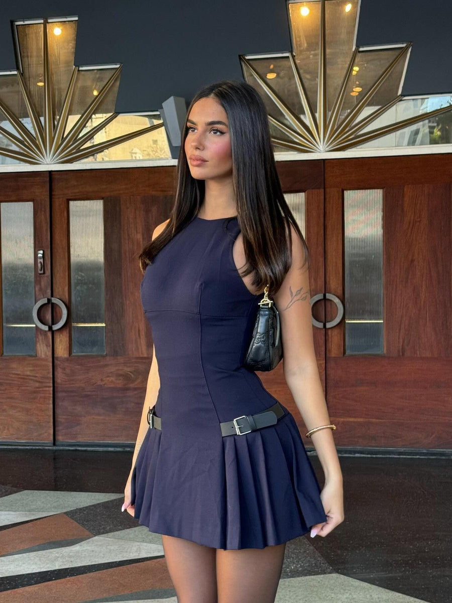 Sleeveless Fit & Flare Short Dress With Belt