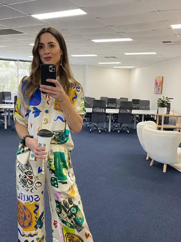 Abstract Print Shirt & Pants Co-ord Set