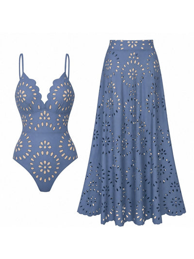 Blue Mirage eyelet bikini and skirt 2-piece set by SR Store