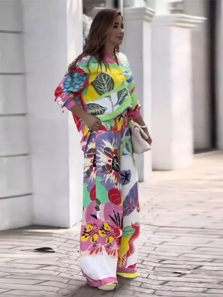 Printed Top & Pants Coord Set