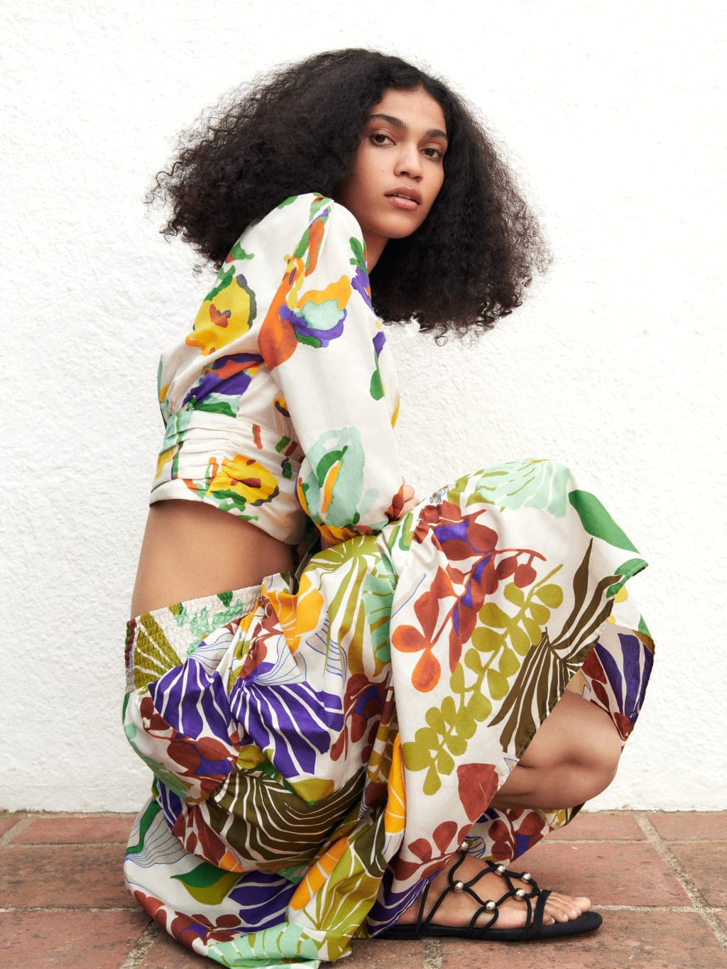 Tropical Print Knotted Top & Skirt Coord Set