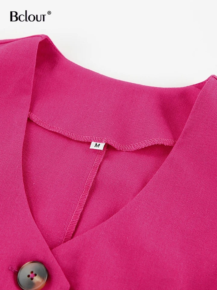 Linen Waist Coat Vest & High Waist Pants Coord Set