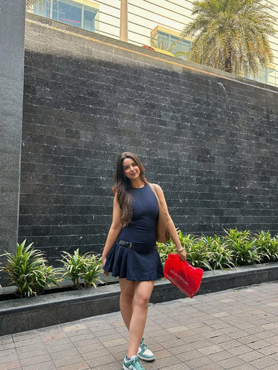 Sleeveless Fit & Flare Short Dress With Belt