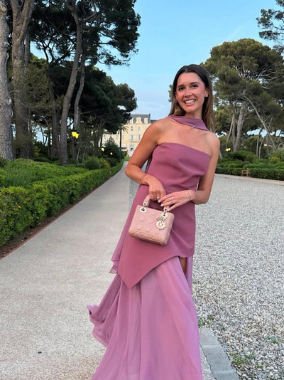 Sofia High Slit Asymmetric Tube Maxi Dress with Scarf