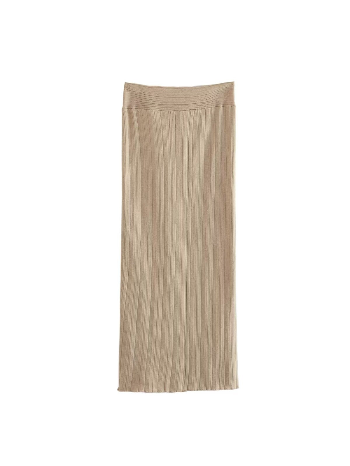 Khaki Halterneck Top & Asymmetric Knitting Skirt Set