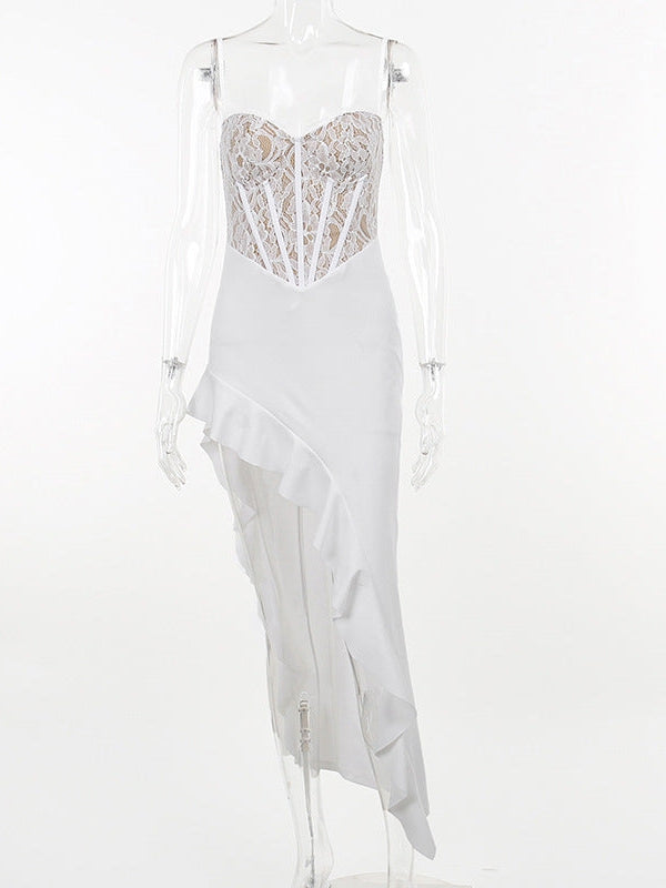 Asymmetric Corset Lace Ruffle Dress