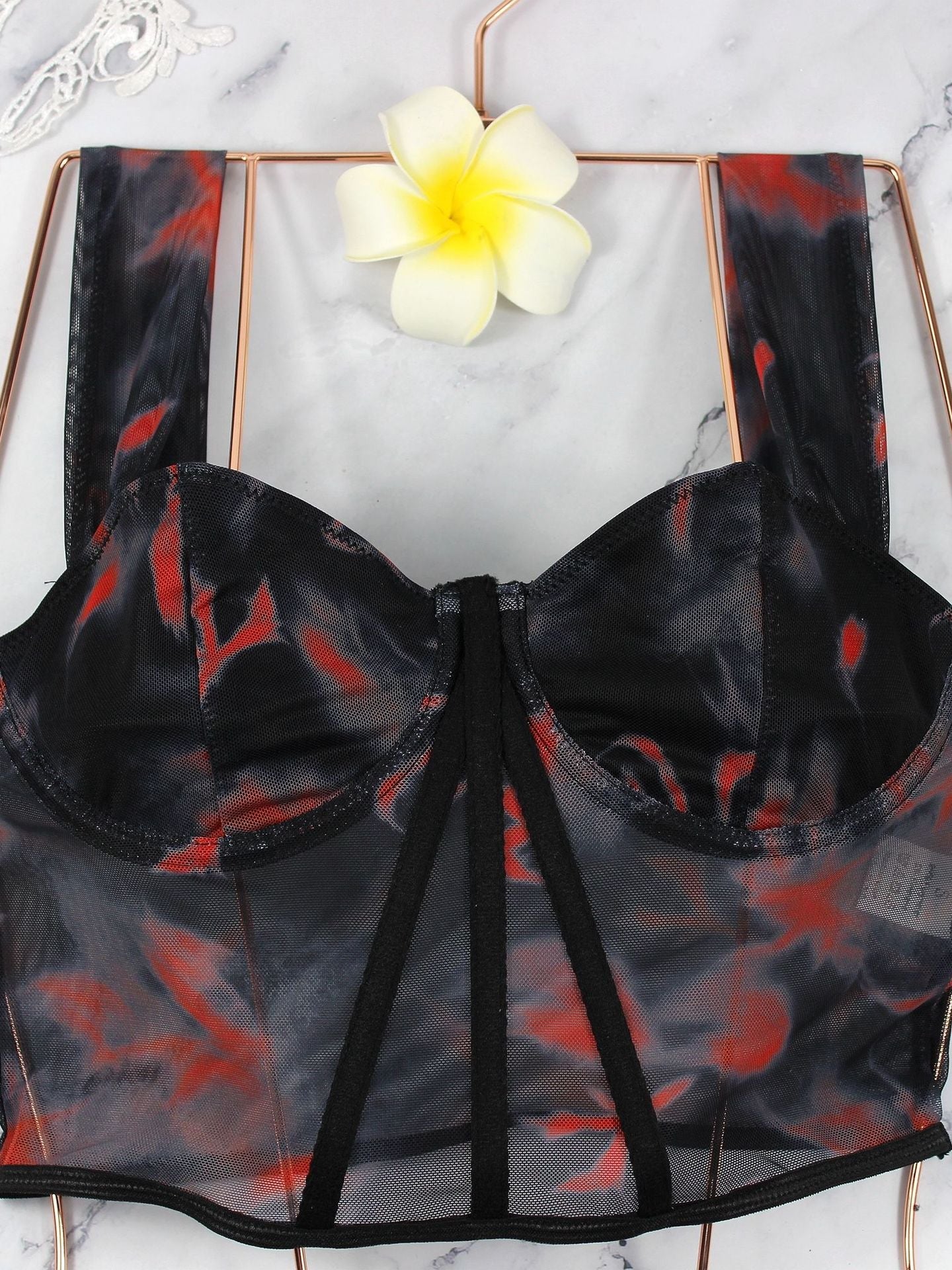 Floral Print Mesh Boning Corset top