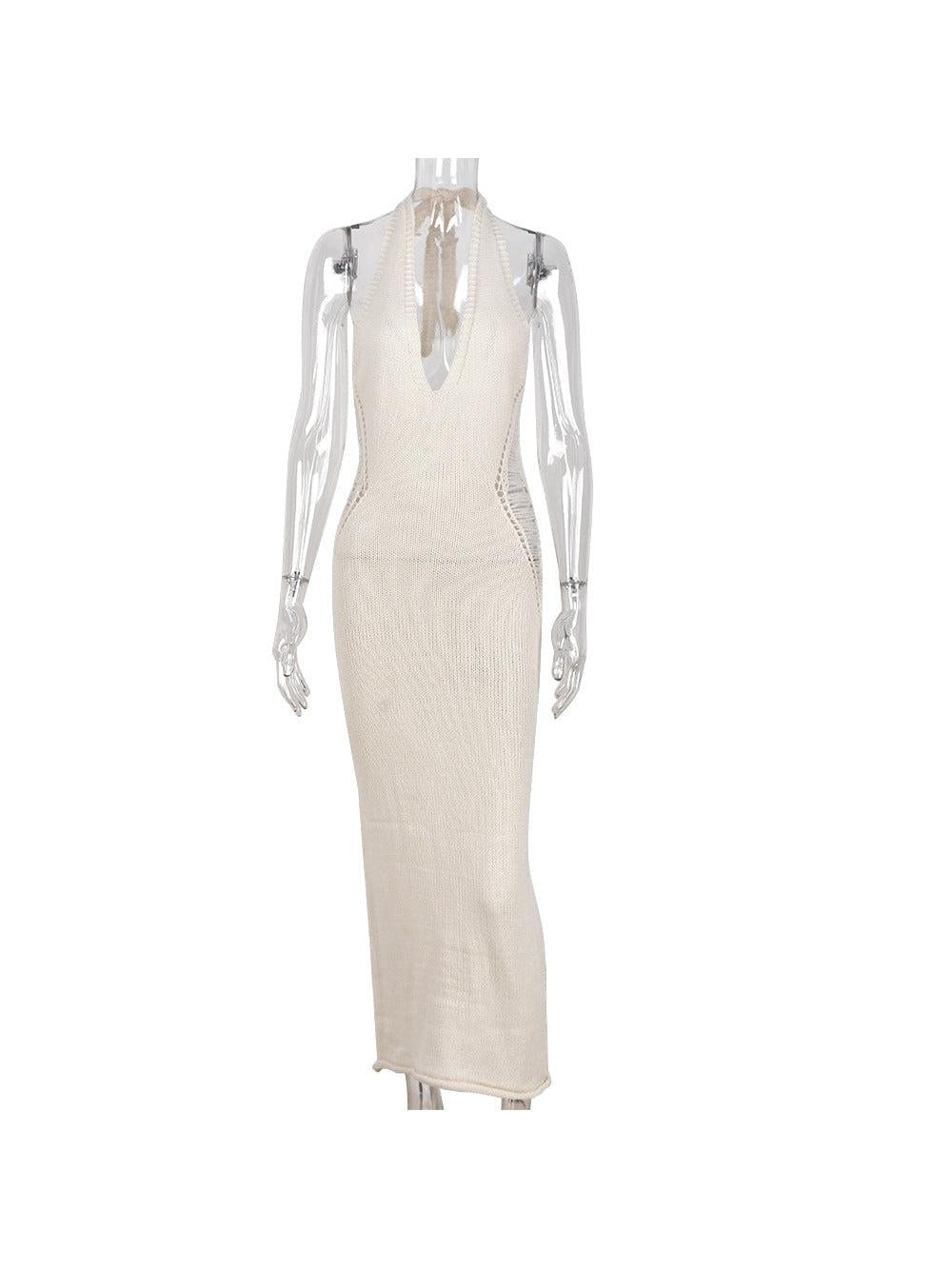 Halterneck Backless Hollow Out Maxi Dress