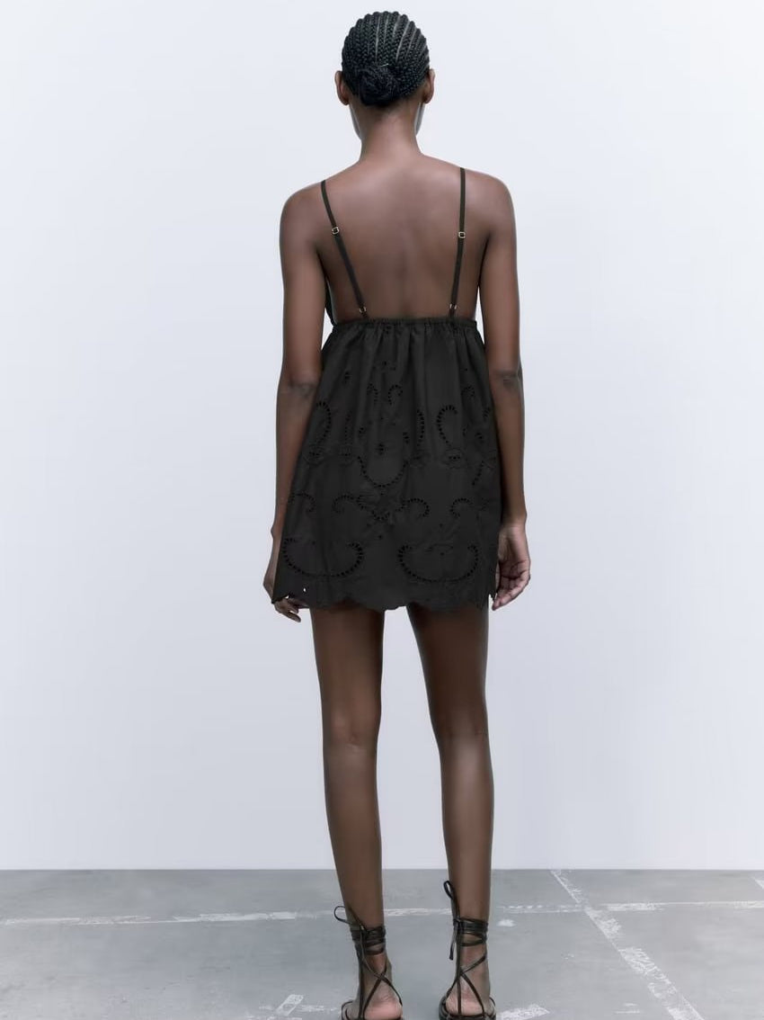 Black Hollow Out Short Cami Dress