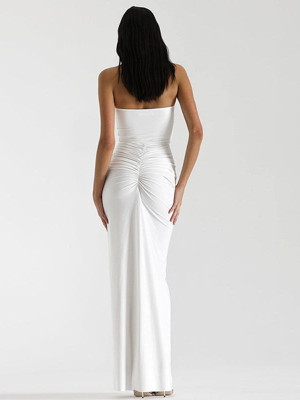 Halter Neck Tube Pleated Split Dress