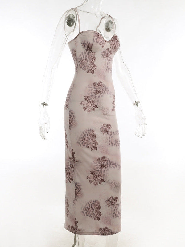 Floral Print Sweetheart Neck Maxi Dress