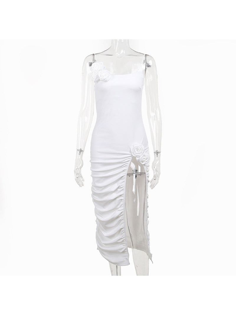 White Asymmetric floral Dress