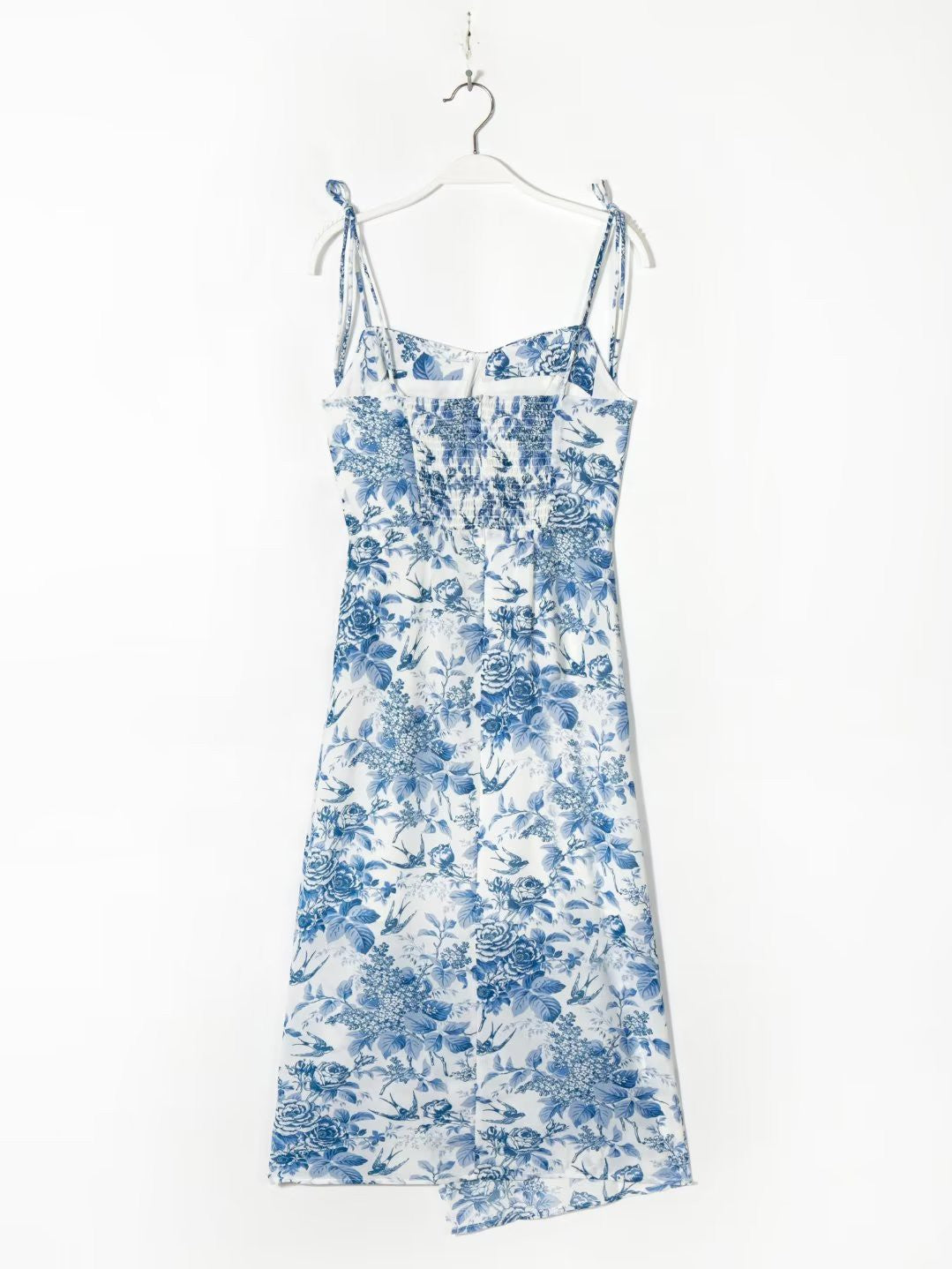 Lace up Floral Printed A line Split Midi Dress