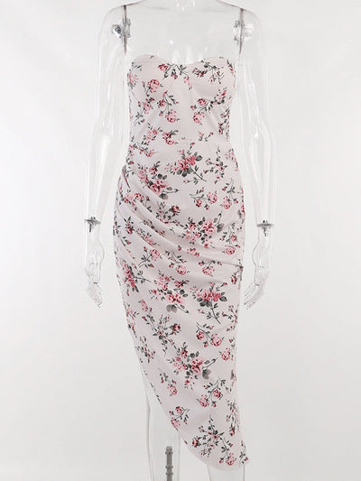 Tube Top High Slit Floral Print Dress